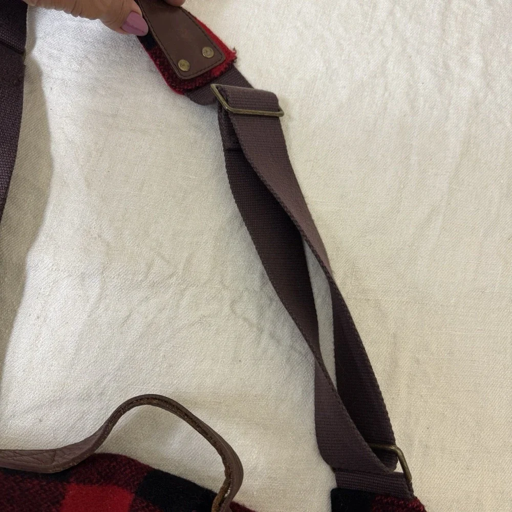 J. Crew Wool Blend Plaid Messenger Bag Red Black Buffalo Plaid Preppy Academia